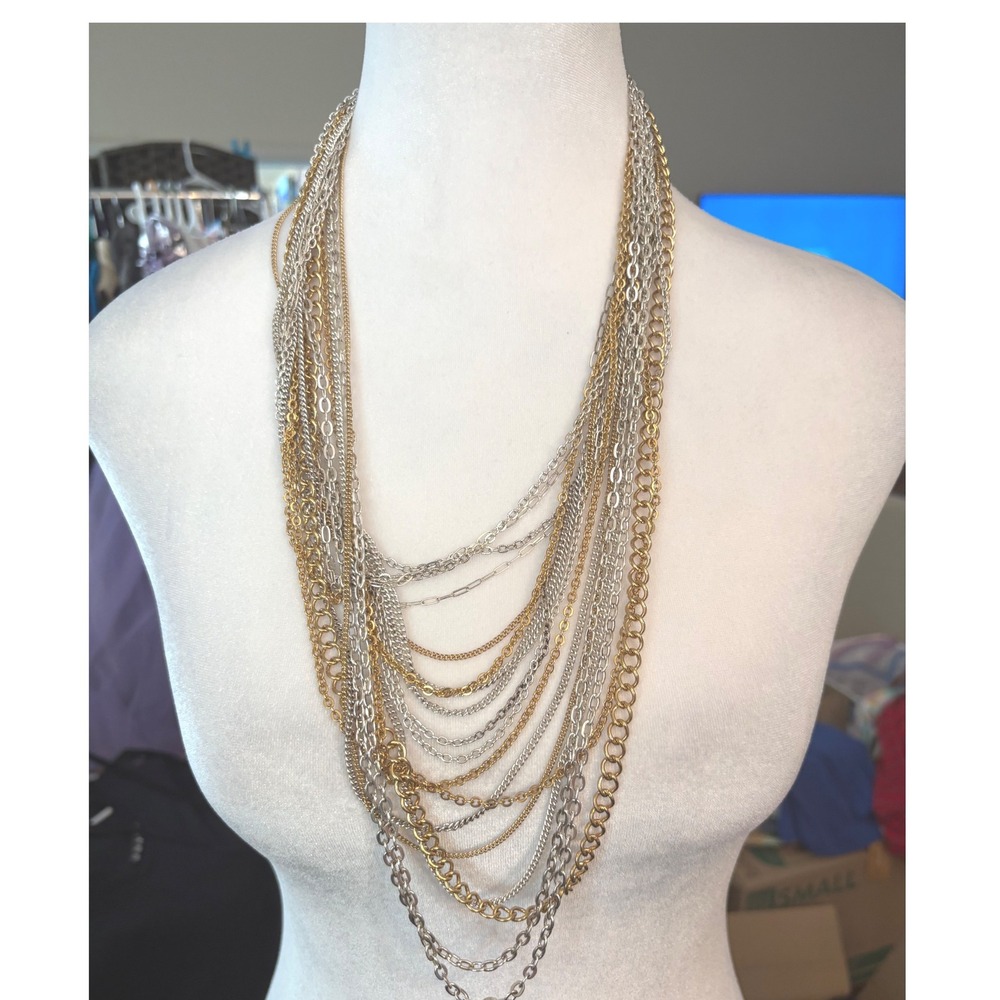 Lauren Ralph Lauren Mixed Metal Multi Strand Statement‎ Necklace Silver Gold